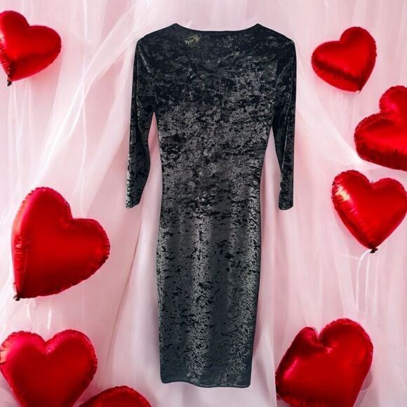 NWOT TOPSHOP BLACK VELVET BURNOUT MIDI DRESS LONG SLEEVE SIZE 2 - Picture 2 of 3